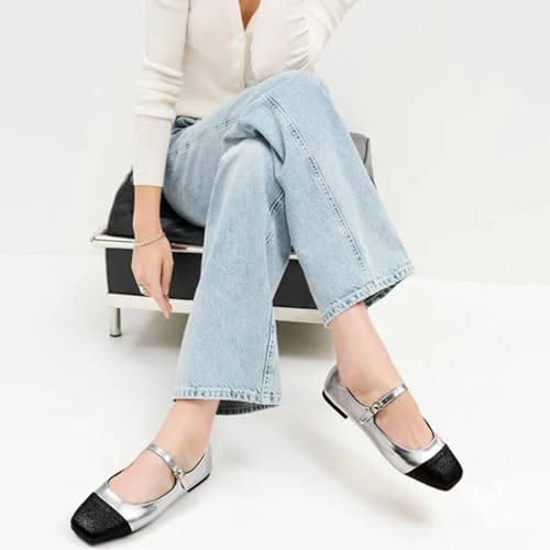 Mary Jane Flats Shoes Women Ankle Strap Ballet Flats Shoes Gold Ballerina Flats Dress Shoes Casual Walking Shoes Two Tone2