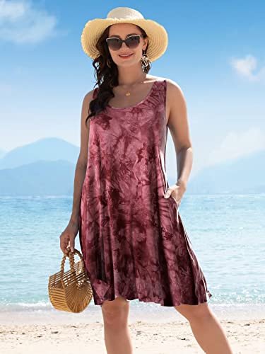 Image of BELAROI Women Plus Size Sundress Summer Casual Sleeveless Tshirt Dress Tie Dye Swing Tank Dresses with Pockets Beach Cover up