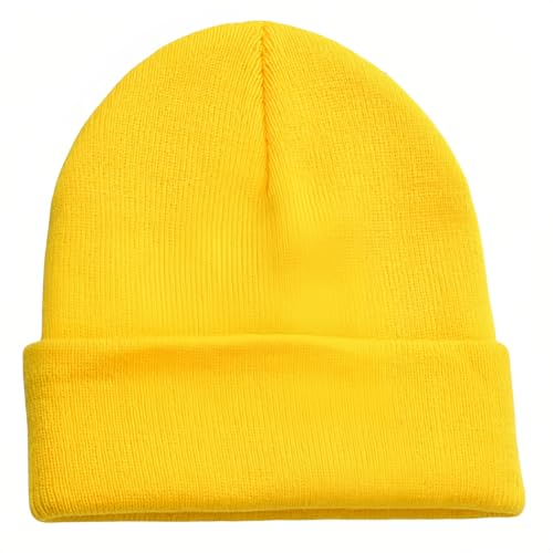 Ultra Soft Stretch Unisex Winter Beanie Hat -One Size Fits All | Unisex Winter Knit Fisherman Cap for Men & Women Yellow