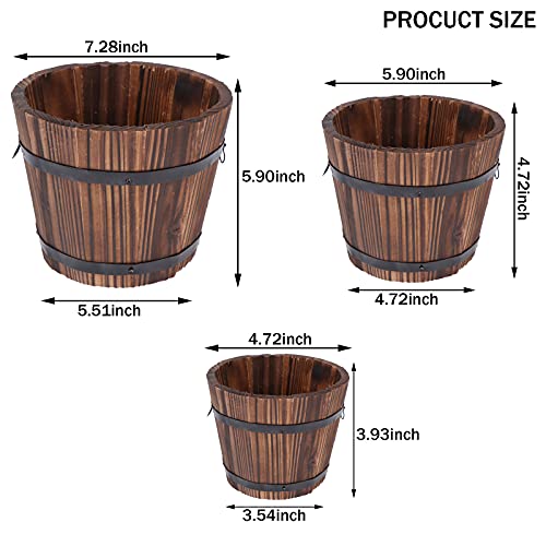 3 Pcs Rustic Wooden Barrels Planters Whiskey Barrels Bucket With Handle Flower Planter Plant Pots Boxes Container Water Wishing Well Pail Garden Backyard Primitive Planter Outdoor Indoor Home Decor #TOP1
