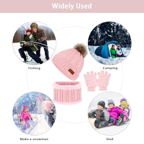 Image of Kids Hat Scarf Gloves Set, Kids Winter Beanie Hat Scarf Gloves Set with Knit Thick Warm Fleece Lined for 1-6 Years Old