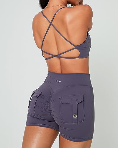 Image of Danysu Backless Sports Bra Soft Workout Tops with Removable Padded Yoga Training Bras Strappy Going Out Top