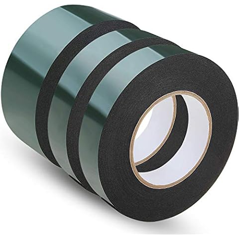 WooZuu 3 Pack 5m Black Foam Tape Double Sided Sponge Tape Waterproof Mounting Self Adhesive Tapes, 2 Roll 25mm and 1 Roll 50mm in Width Cover