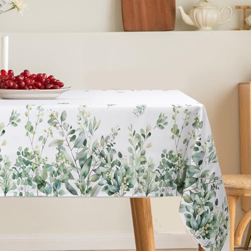 Arquiel Eucalyptus Leaves Tablecloth Waterproof, Green Table Cloth Rectangle, Stain Resistant Fabric Table Cloths for Kitchen Table Party Picnic Dinner Decor (60 x 84 Inch)