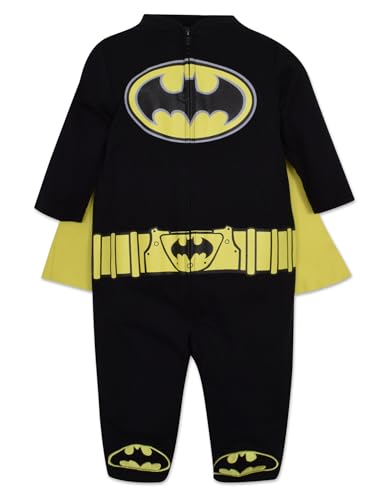 WARNER BROS DC Comics Justice League Batman Newborn Baby Boys Zip Up Costume Coverall and Cape Batman Footies (0 To 9 Months) 3-6 Months