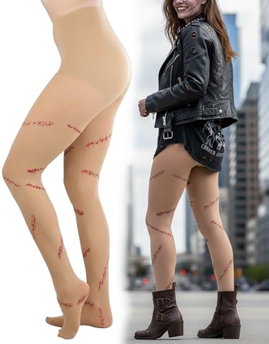 Image of ToBeInStyle Women's Bloody Stitches Scar Zombie Frankenstein Costume Tights Pantyhose Living Dead