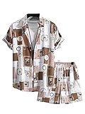 GRECIILOOKS Men’s Night Suit| Casual Wear| Lounge-wear Nightdress Pajama Set | Summer Night Wear | Printed Casual Sleepwear| Pajama Shorts Night Suits Set| Beach Wear (XX-Large, Brown)