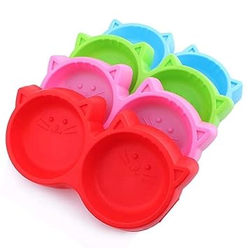 RvPaws Non-Slip & Non-Toxic Pet Feeding Plastic Cat Face Shaped Double Bowl Food & Water Feeder 2-in-1 Bowl for Dogs and Cats (Pack of 1)