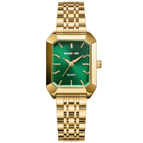 Montre Vintage Femme Or Rectangulaire GOLDEN HOUR à Quartz en Acier