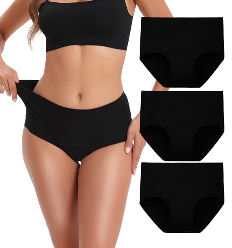 Image of INNERSY Period Underwear for Women Leakproof High Waisted Menstrual Cotton Panties 3 Pack