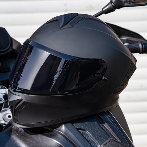 JQF Gear Motorcycle Full Face Dual Visor Helmets for Adults Street Bike Racing Motorbike Helmet A8 DOT Approved (Matte Black-B, XL) - Thumbnail 4