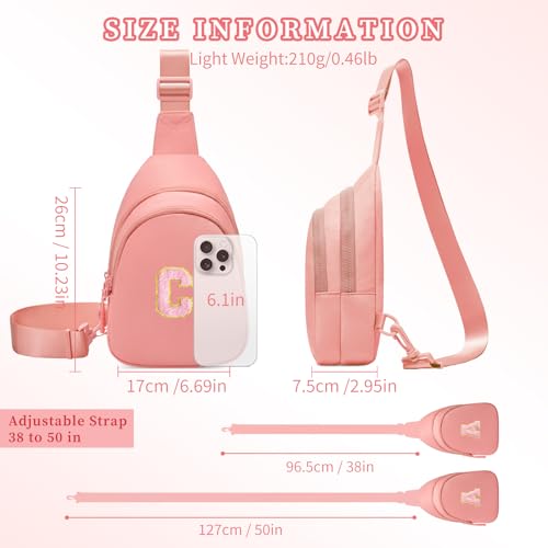 Image of Small Initial Sling Bag for Women Crossbody Bags Fanny Pack Chest Bag Purses Birthday Gift Pink, C