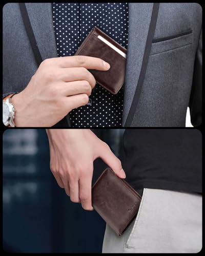 Image of Teskyer Wallet for Men RFID Blocking Bifold Credit Card Holder - Coffee | Large Capacity 8 Card Slots, Compact Design, Bifold Wallet with Gift Box for Daily Carry and Gifting