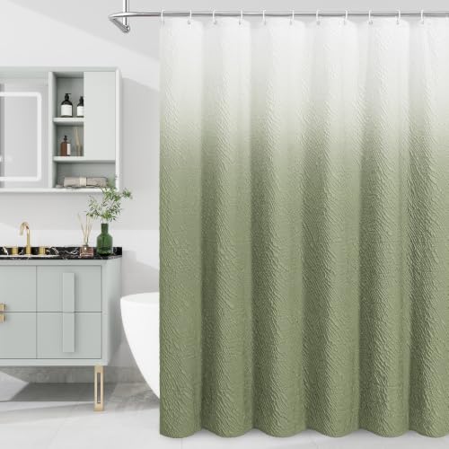 Sage Ombre Fabric Shower Curtain, 3D Marble Geometric Embossed, 72 x 72