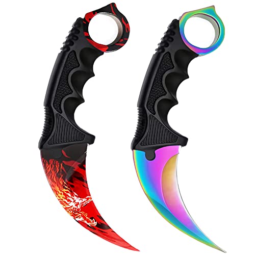 ZLIXING Karambit Knife 2 Pieces Fixed Blade EDC Cool Knives with Sheath Men Gifts Gadgets Stuff for Csgo Hunting Outdoor Survival Hiking ZLIXING Karambit Knife 2 Pieces Fixed Blade EDC Cool Knives with Sheath Men Gifts Gadgets Stuff for Csgo Hunting Outdoor Survival Hiking