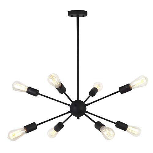 VINLUZSputnik Chandelier Black 8-Lights Mid Century Modern Ceiling Light Industrial Pendant Lighting for Kitchen Dining Room Living Room