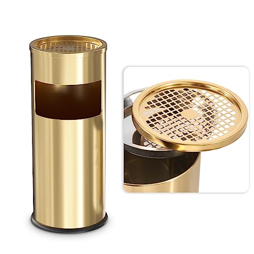 Image of BEAMNOVA Trash Can with Lid Outdoor Indoor Stainless Steel Commercial Garbage Bin Waste Container for Patio Yard Garage with Inside Barrel, Gold, 9.8 in x 24 in (D * H)