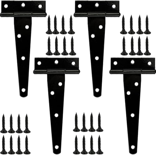 4 Pcs Gate Hinges Large Hinges, 13 inch Heavy Duty Hinges Black Hinges for Wood Heavy Duty T Hinges with Screws, Black Hinges Large Hinge for Garden Farm Latch Outdoor Shed Doors