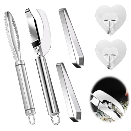 Dreamsolearoy 3-in-1 Fischmesser Set mit Fischschuppen-Entferner, Grätenzange & Haken - Rostfreier Edelstahl für Küche, Angeln, Professionelles...
