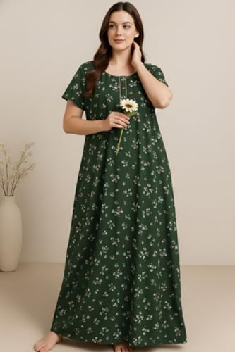 Image of Bahumaan Pure Cotton Nighty for Woman | Floral Gown for Women Nightwear with Pocket | Cotton Nighty for Women Stylish | Maxi for Women Cotton