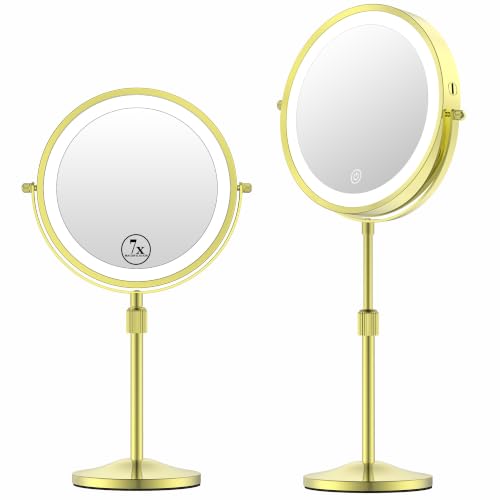 Image of 7 inch Lighted Makeup Mirror with Lights and 1X 7X Magnification,Bright Gold