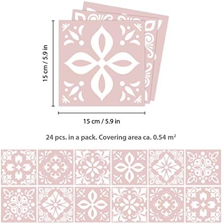 WALPLUS 15cm 24pcs Sevilla Light Pink Wall Tile Stickers Peel and Stick Backsplash Self-Adhesive Vinyl Home Decor DIY Living Room Splashbacks Spring Easter Decoration Tile Paint Stick on Tiles Ideas