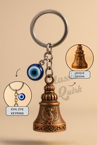 Image of Evil Eye Hooked Guardian Bell Keychain - Protective Lucky Charm Bell with Clip Hook for Bike, Car, Key & Bag | Spiritual Good Luck Talisman Gift