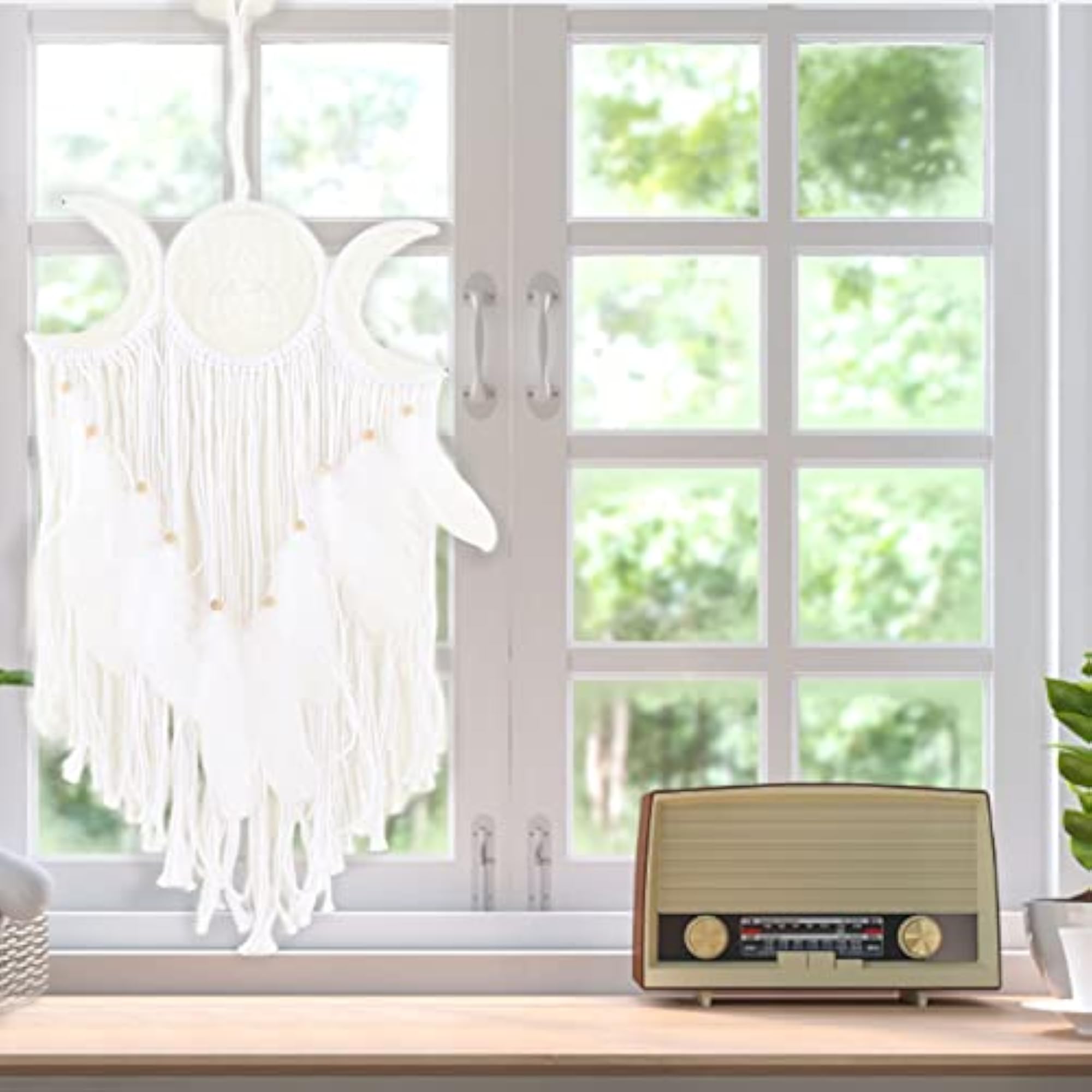Hand Woven Wall Decor Dream Catcher, Minimalist White