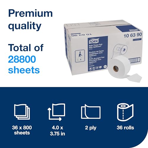 Tork OptiCore Mid-size Toilet Paper Roll White T11, 36 x 800 sheets, 106390 - image 2