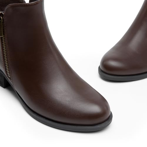 DREAM PAIRS Women's Ankle Boots Classic Low Chunky Heel Side Zipper Booties Shoes,Size 10,BROWN-PU,SDAB2440W