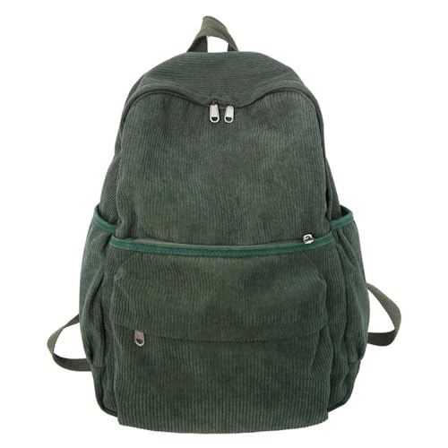 JHTPSLR Corduroy Backpack Minimalist Aesthetic Backpack Solid Color Preppy Backpack Bookbag Laptop Backpack Mochilas (Green)