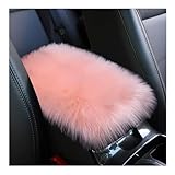 Suvnie Furry Car Center Console Cover, 11.8'×7.9' Sheepskin Wool Armrest Box Cushion Pad, Comfort Soft Auto Center Console Protector, Interior Decor Accessories for Most Vehicles (Light Pink)