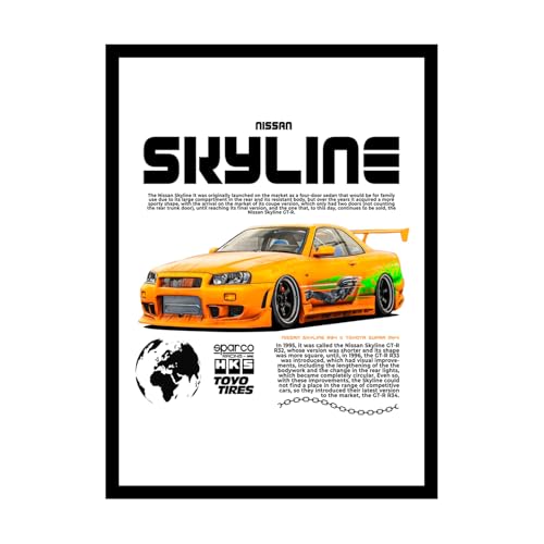 Image of BLINKART Nissan & Toyota Skyline & Supra Framed Posters Gift Items Boys Room Wall Decoration Bedroom Office Studio Synthetic Wood Frame & Acrylic Glass Ready to Hang - 18x12 Inch, (A4 Size) - CAR-267