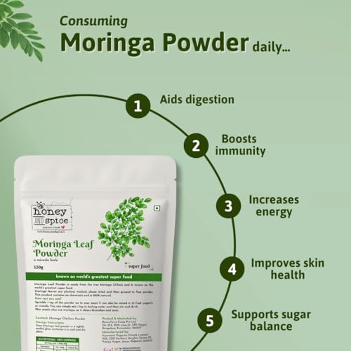 Image of Honey and Spice Moringa Powder (150g) | Paper packaging | Moringa leaves Powder for Immunity, Digestion & Energy