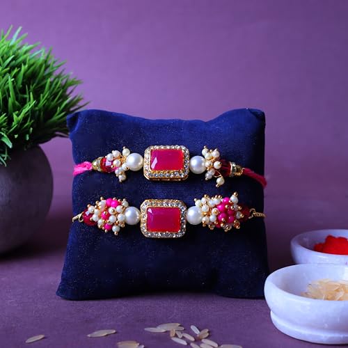 Image of SAUDEEP INDIA Decorative Fridge Magnet for Refrigerator Decor | Free Lumba Rakhi Set for Bhaiya Bhabhi | Raksha Bandhan Gift Combo | Cotton Thread Rakhi Festive Gift Home Decor(Megenta)