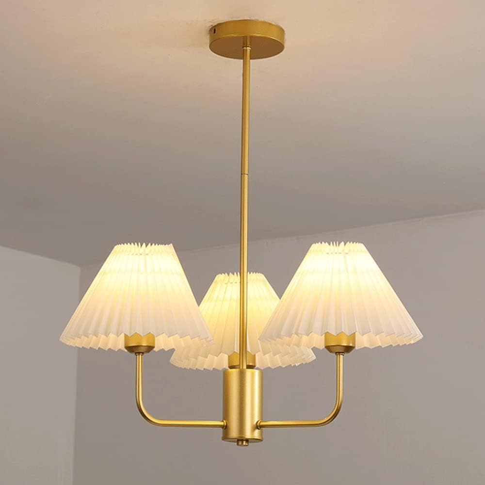 HYJAUSXB 5 Light Mid Century Modern Gold Chandelier Industrial Semi Flush Mount Ceiling Fixtures Pleated Vintage Chandeliers For Dining Room Bedroom Kitchen Island Farmhouse Foyer