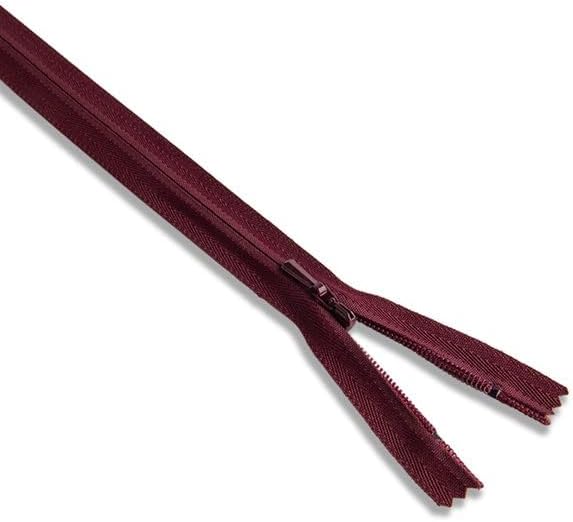 Invisible Nylon Coil Non-Separating Closed-End Zipper, 24" – Concealed Zipper for Pants, Skirts, Dresses, Upholstery (Cranberry)