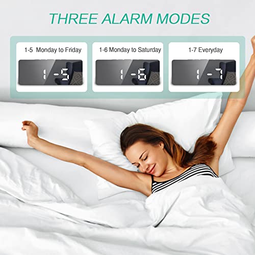 Oria Digital Alarm Clock, Led Mirrored Clocks, 5.8" Led Desk Clock With Usb Charging Port, Snooze Mode, 2 Adjustable Brightness, Time, Date And Temperature Display For Bedroom, Office, White #TOP4