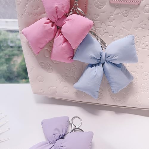 Image of Pink Bow Keychain Bag Charms Y2K Bowknot Plaid Keychains Coquette Aesthetic Purse Handbag Backpacks Charms (Blue)