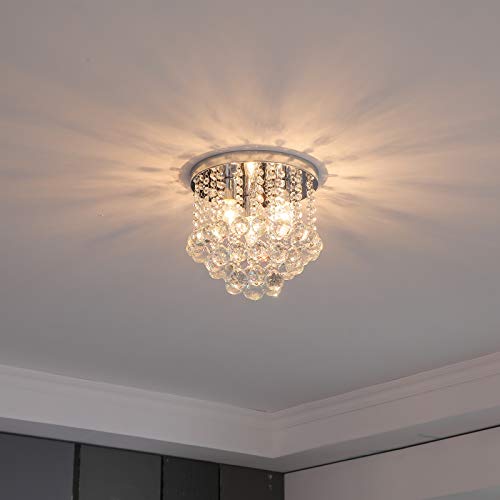 Gdlma Raindrop Crystal Chandelier,Flush Mount Ceiling Light For Bedroom, Living Room, Dining Room (Round 3 Lights) #TOP2