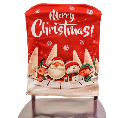 Qkbuza Four Dolls Christmas Bar Stool Covers Christmas Themed Chair Cover Reindeer xma-s Dinner Chairs Cover Removable Washable Chair Protector Covers For xma-s par-t-y 58x48x0.3 Cm