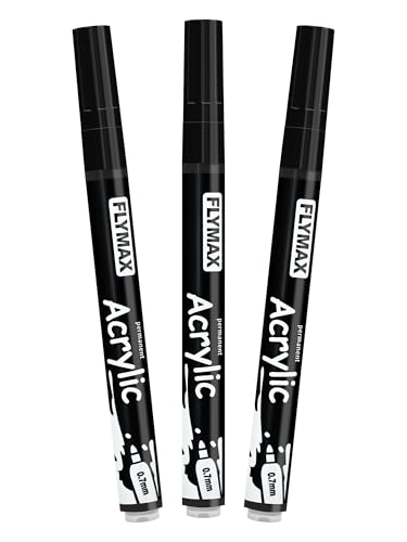 Marqueur Feutre Noir 0,7 mm – Marqueur Permanent Noire Peinture Acrylique, Indélébile, Pointe fine, Aquarelle, Séchage rapide (lot de 3)