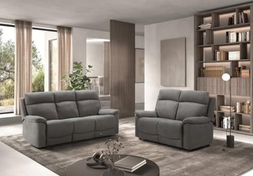 PEGANE Ensemble canapé de 3 Places Relax Manuel + canapé de 2 Places Fixes en Tissu Couleur Gris foncé