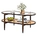 COSTWAY Couchtisch, Beistelltisch mit Glas Tischplatte & Rattan Ablage, Wohnzimmertisch mit Holzbeinen & Holzrahmen, Kaffeetisch für Wohnzimmer, Büro, 102 x 56 x 47 cm en las günstig Kaufen-COSTWAY Couchtisch, Beistelltisch mit Glas Tischplatte & Rattan Ablage, Wohnzimmertisch mit Holzbeinen & Holzrahmen, Kaffeetisch für Wohnzimmer, Büro, 102 x 56 x 47 cm
