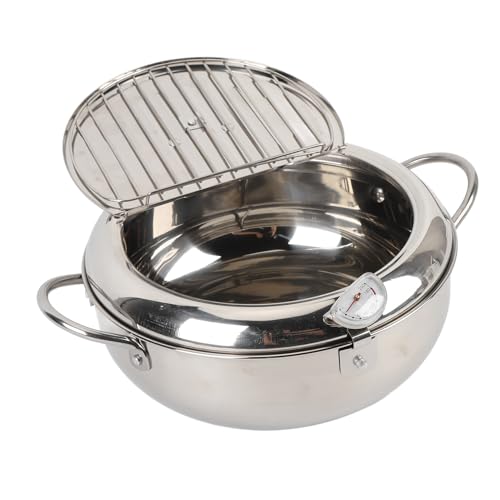 Deep Fryer Pan, Deep Fryer Pot with Temperature Control and Oil Drip Drainer Rack, 201 Stainless Steel Fry Pot for Kitchen Stove and Induction Cooker French Fries Fryer Chicken