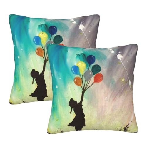 枕カバー バンクシー 女の子 赤い風船 Banksy (1) クッションカバー 2枚セット 座布団カバー まくらカバー おしゃれ 可愛い ソファ背当て 抱き枕 インテリア飾り オフィス 部屋飾り 四季通用 55X55cm