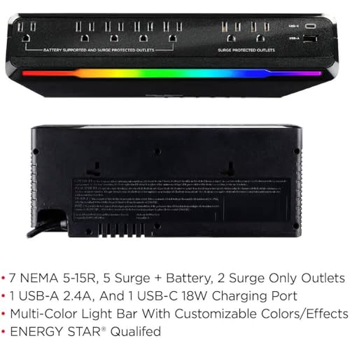 CyberPower GX950UC GX UPS Series 7 Outlet RGB Surge Protector with USB Ports - Black