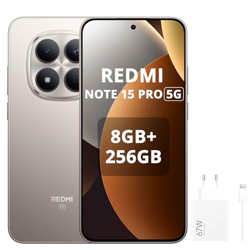 XIAOMI Redmi Note 15 Pro 5G - Smartphone da 8+256GB, Schermo da 6,83' 1,5K AMOLED, MediaTek Dimensity 7400-Ultra, fotocamera da 200MP, batteria da 6580 mAh, Colore Titanio, Caricabatterie da 67W