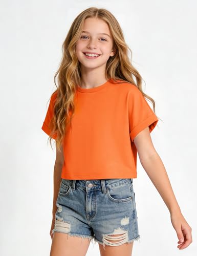 Image of Girls Crop Tops Short Sleeve T-Shirts for Girl Crew-Neck Basic Tee Size 7-14 Years
