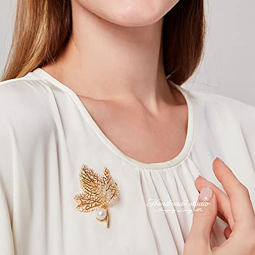 Ccijing New Year Brooch Pins For Women Girl Fashion Flower/Leaf/Butterfly/Parrot/Snowflake Lapel Pin Cameo Pin Safety Pin For Christmas Party Birthday Fashionable Gifts（Gold-Leaf） #TOP3